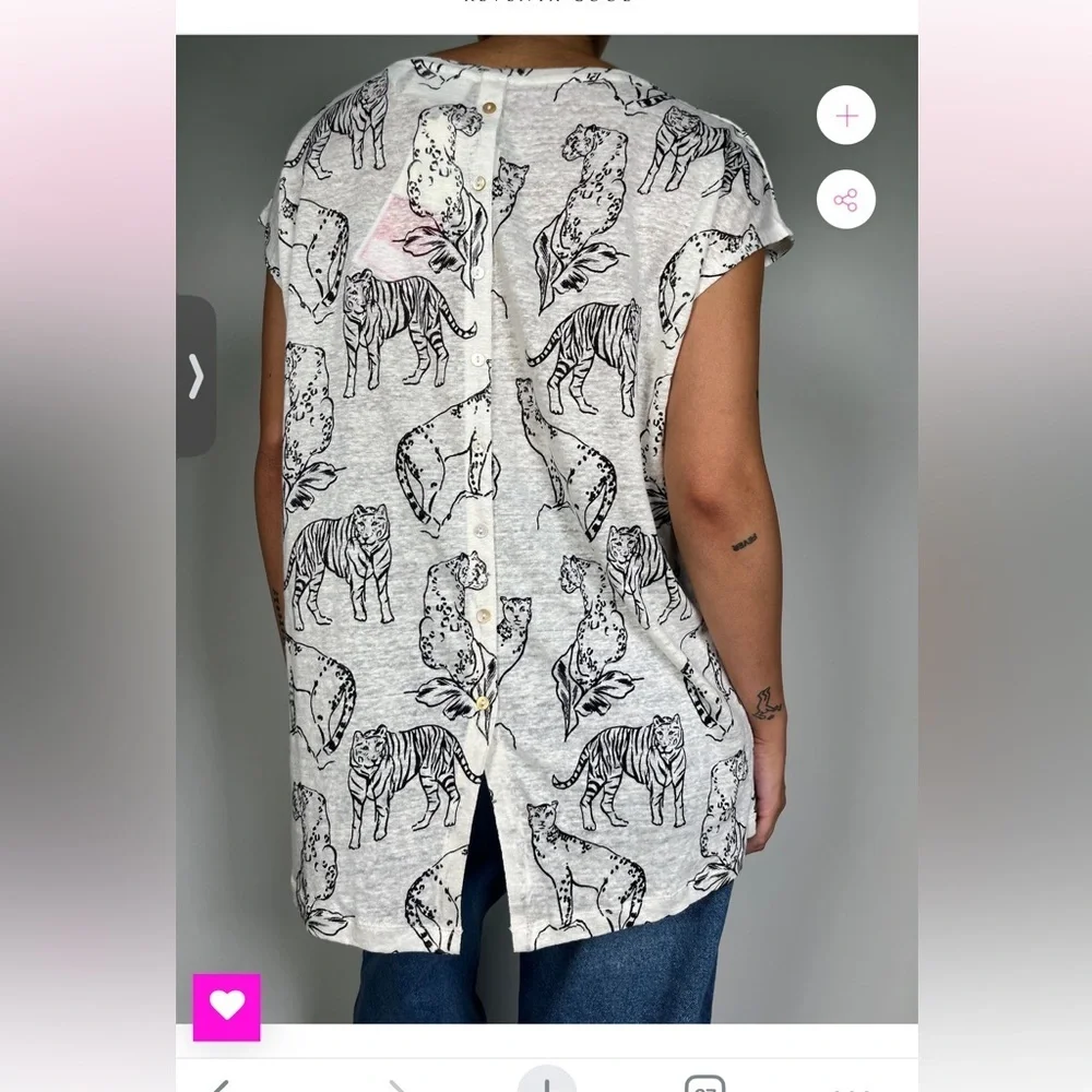 Cynthia Rowley White and Black Cheetahs & Tigers 100% Linen Top New - Picture 9 of 9